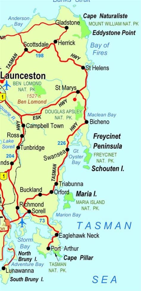 Tasmanian East Coast Map | Tasmania Travel