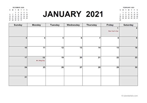 2021 Printable Calendar PDF - Free Printable Templates