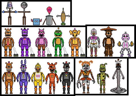 I made all Freddy Fazbears pizza simulator animatronics in pixel art : r/fivenightsatfreddys