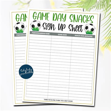 Soccer Snack Volunteer Sheet, Soccer Printable, Snack Sign up Sheet, School Sports Team, Soccer ...