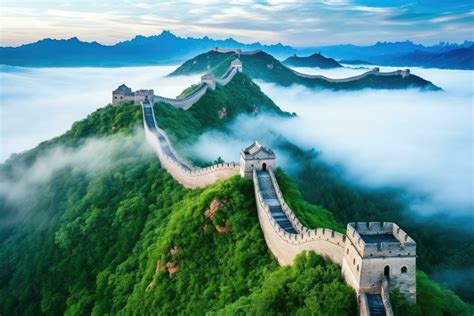 Great Wall of China at sunrise, panoramic view of China, The Great Wall ...