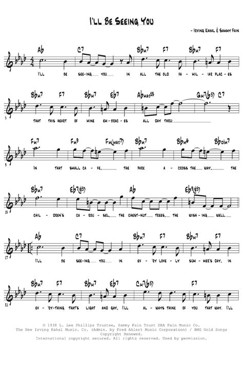 I'll Be Seeing You (arr. TraviSongs) Sheet Music | Sammy Fain | Lead ...