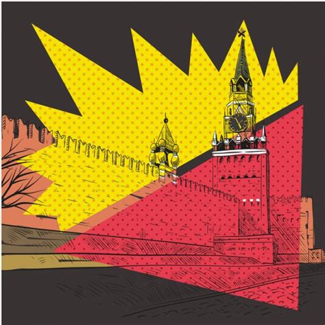 KREMLIN WALL AND RED SQUARE, MOSCOW, RUSSIA: Hand drawn sketch, illustration. Poster, postcard ...
