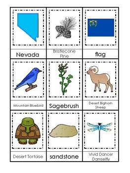 Nevada State Symbols themed 3 Part Matching Game. Preschool Card Game.