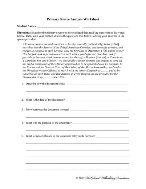 Primary Source Analysis Worksheet