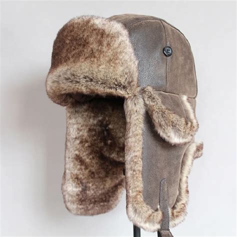 Winter PU Hats For Men Women Bomber Hat Fur Hat With Ears Cap With Ear ...