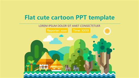 Flat cute cartoon PPT template - Template PowerPoint Free