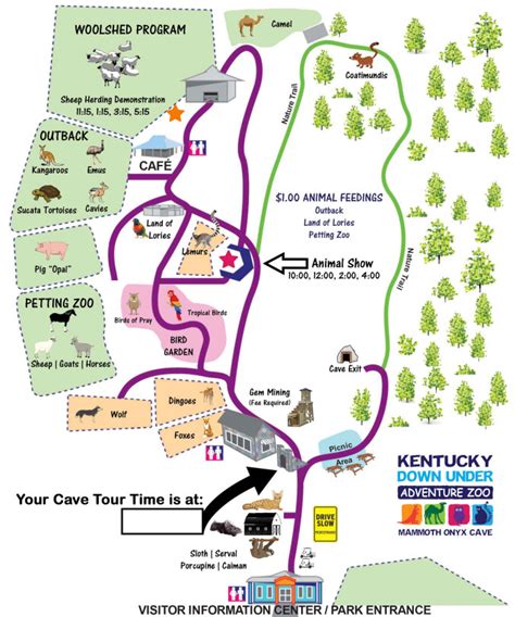 The map of Kentucky Down Under Adventure Zoo in Horse Cave, USA