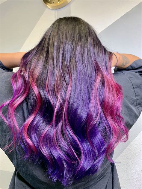 Purple and Pink Ombré Hair Color | Purple hair tips, Pink ombre hair, Hair color purple