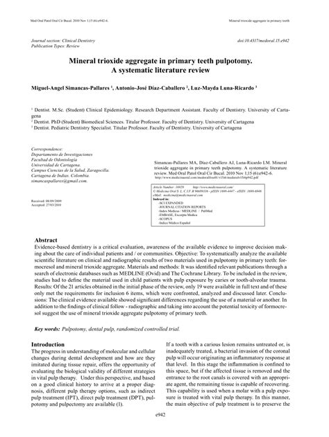 (PDF) LiteratureMineral trioxide aggregate in primary teeth pulpotomy. literature review