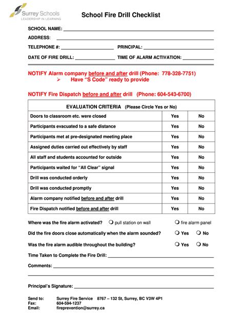 School Fire Drill Checklist - Fill Online, Printable, Fillable, Blank ...