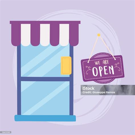 We Are Open Sign Door Market Hanging Banner Cartoon Stock Illustration - Download Image Now - iStock