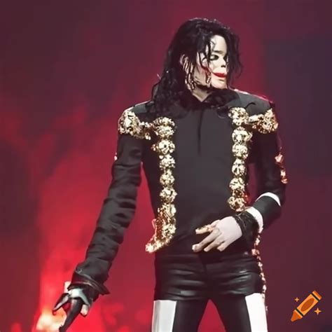 Michael jackson performing with red lights and fire blazing on Craiyon