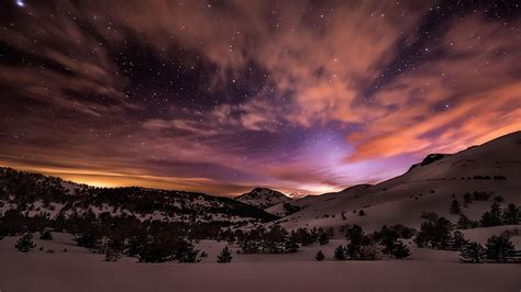 Online crop | HD wallpaper: starry night, winter, night sky, snowy ...