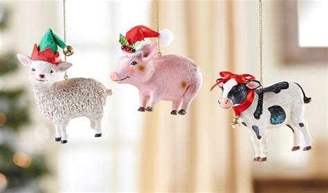 USA Farm Animal Ornaments - Pig Ornament - Lamb Christmas Ornament - Cow Christmas Ornament ...