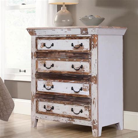 Leigh Distressed Reclaimed Wood White Bedroom Dresser With 4 Drawers