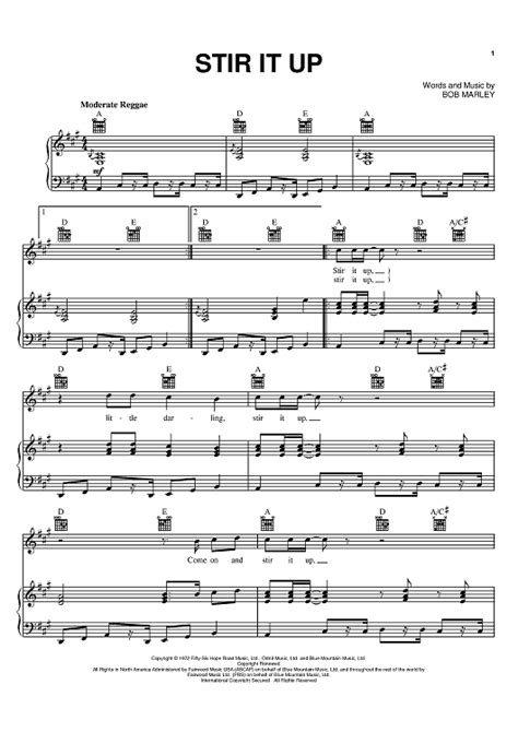 Stir It Up" Sheet Music by Bob Marley for Piano/Vocal/Chords - Sheet Music Now