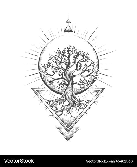 Sacred tree of life esoteric tattoo on white Vector Image