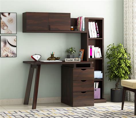 Buy Grande Study Table With Three Drawers & Bookshelf (Walnut Finish ...