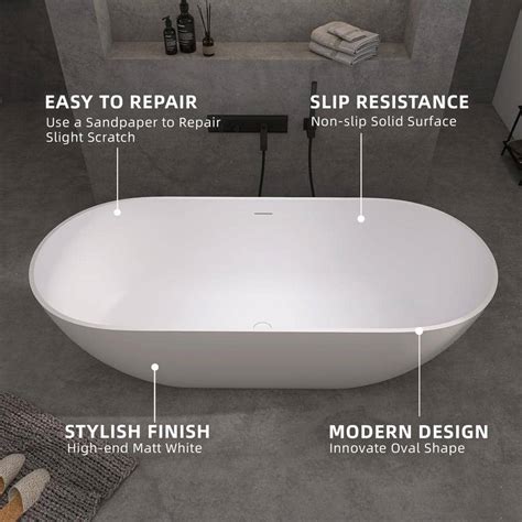 59 in. Modern Acrylic Freestanding Bathtub Contemporary Standalone Tub ...