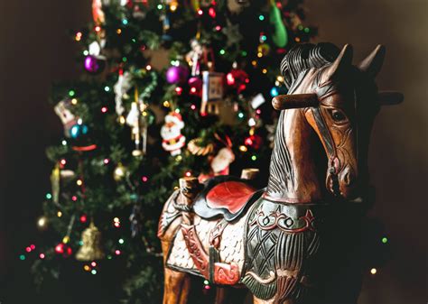 Free picture: wooden, horse, christmas tree, ornaments, christmas, new year, celebration