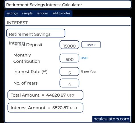 Retirement Savings Interest Calculator