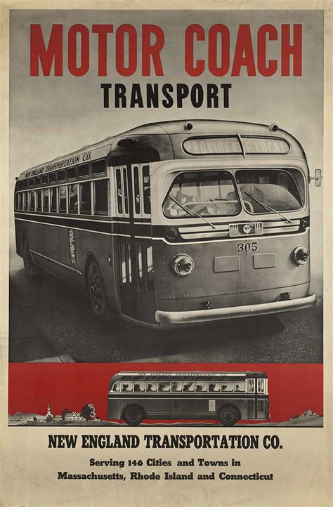 Vintage Bus Poster Motor Coach New England Transportation 1940