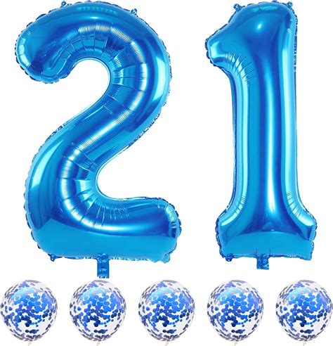 Blue Number 21 Balloons, 40 Inch 21St Birthday Balloons With Confetti ...