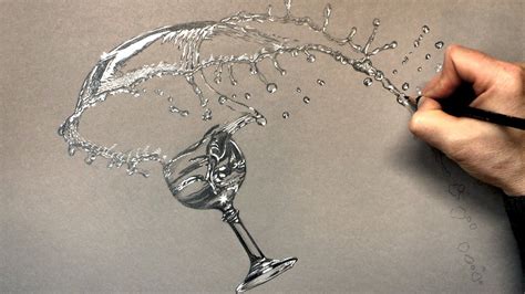 How I draw a Glass and Splashing Water with Pencil - Time Lapse Drawing | Wasser zeichnung ...