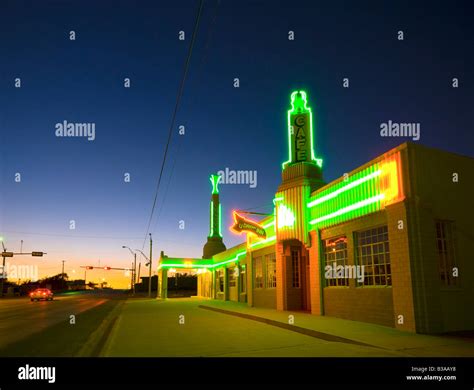 USA, Texas, Route 66, Shamrock, Old Art Deco Tower, Conoco Gas Station ...