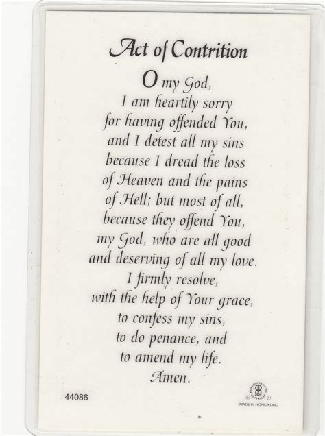 Art Of Contrition, Laminated Prayer Card, 110 x 70mm, Holy Card Printed ...