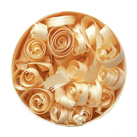 Spiral shaped wood shavings, wooden spirals, in a round chipwood box Photograph by Peter Hermes ...