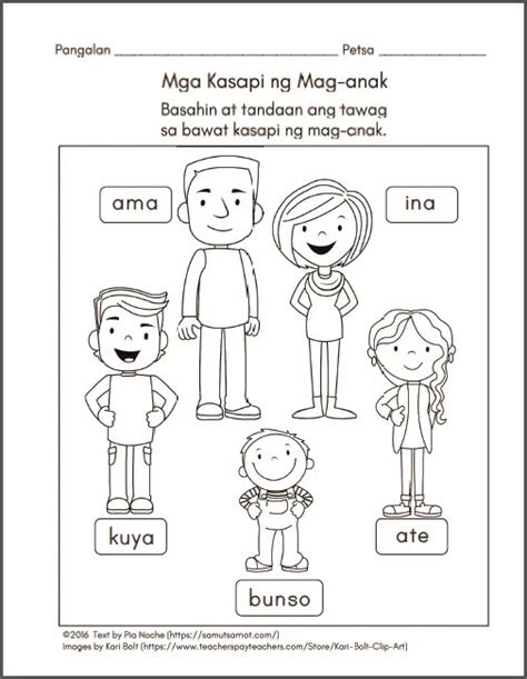 Mga Kasapi Ng Pamilya Worksheets For Grade 1