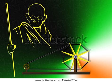 Gandhiji Con Disegno Charkha