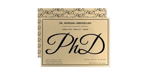 PhD degree Gold Black Graduation Party Invitation | Zazzle.com