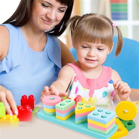 Wooden Geometric Shapes Sorting Math Toys Set Montessori Baby Preschool Learning | eBay