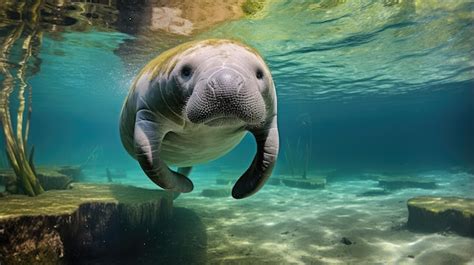 Premium AI Image | A breathtaking shot of a manatee his natural habitat ...