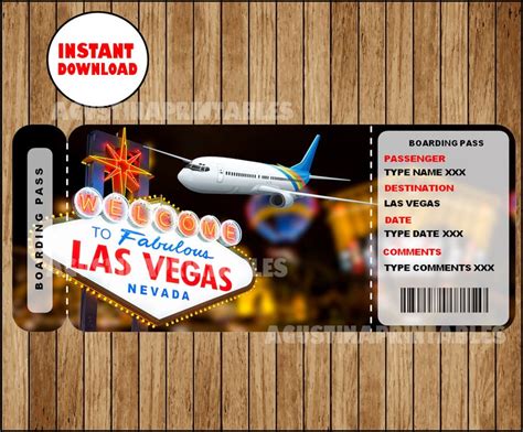 Printable Ticket to Las Vegas Boarding Pass Customizable - Etsy UK