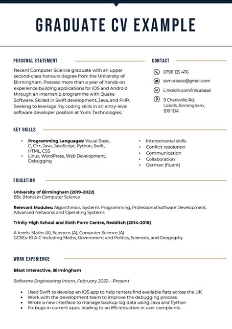 Graduate CV - Examples & Template (Free Download)