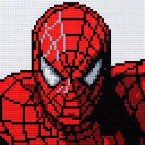 Spider-man mosaic made from Lego® bricks.