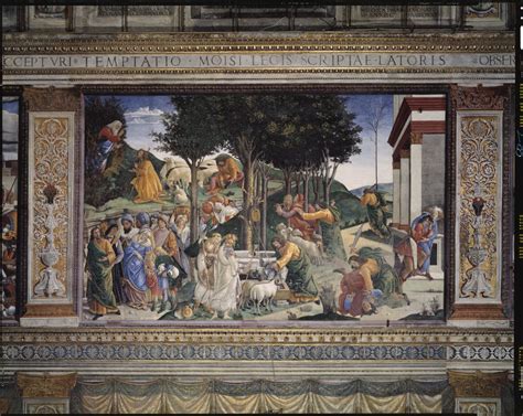 Moses meeting the daughters of Jethro by Botticelli in the Sistine Chapel Vatican Museums ...