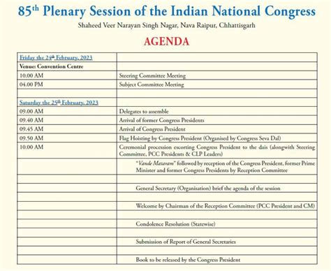 AGENDA: 85th Plenary Session of the Indian National Congress, Shaheed ...