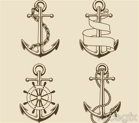 4 vintage hand-painted anchors vector | Anchor tattoos, Anchor drawings, Compass tattoo