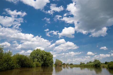 Premium Photo | Beautiful landscape on the river bank with blue sky and ...