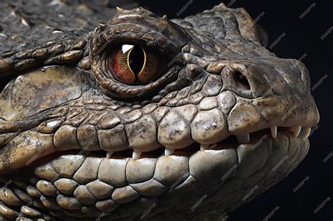 Premium AI Image | Close up of the eye of a crocodile on a black background