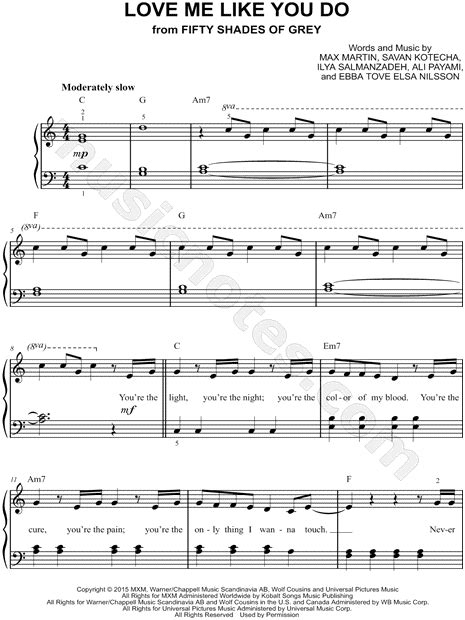 Ellie Goulding "Love Me Like You Do" Sheet Music (Easy Piano) in C ...