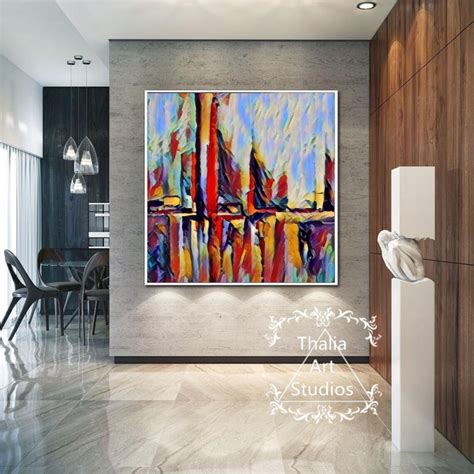 Large abstract colorful city landscape art city wall art | Etsy