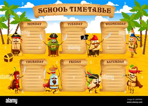 School timetable schedule with cartoon mexican food characters. Vector ...