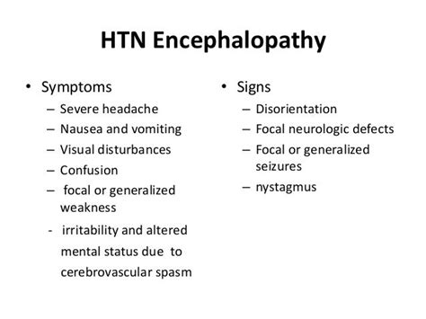 Hypertensive Encephalopathy and Emergencies