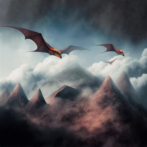 Premium AI Image | Three flying dragon like creatures in the sky above ...